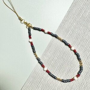 Handmade Phone Strap with Red Grey Gold Beige Colors Beads Phone Accessories